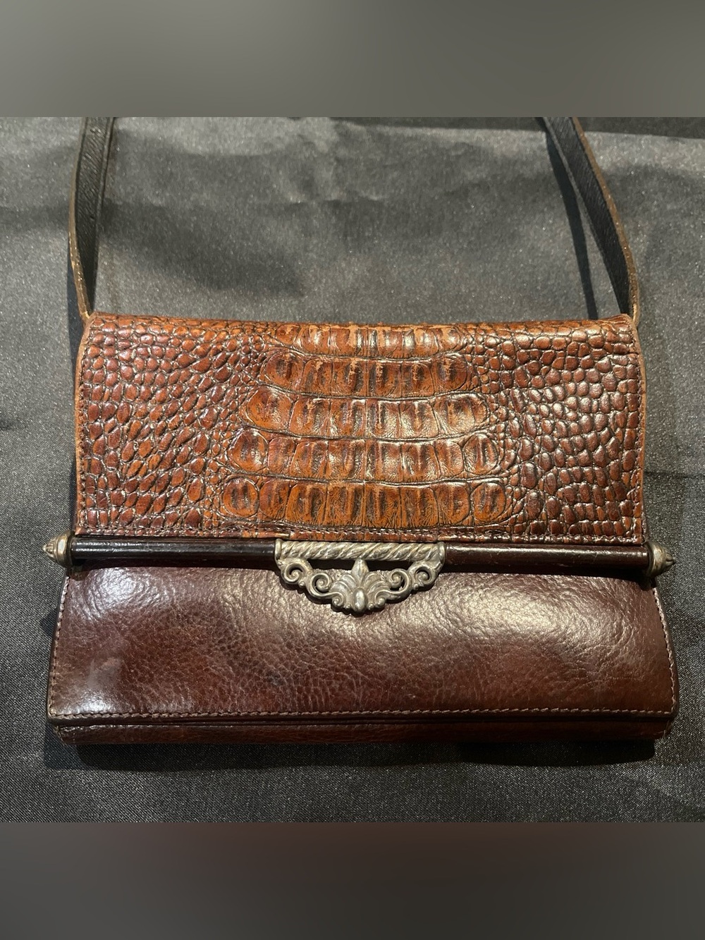 Brighton Brown Croc-Embossed Leather Crossbody Bag